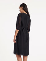 V-Neck Pleated Lace Up Wrap Midi Dress GOELIA