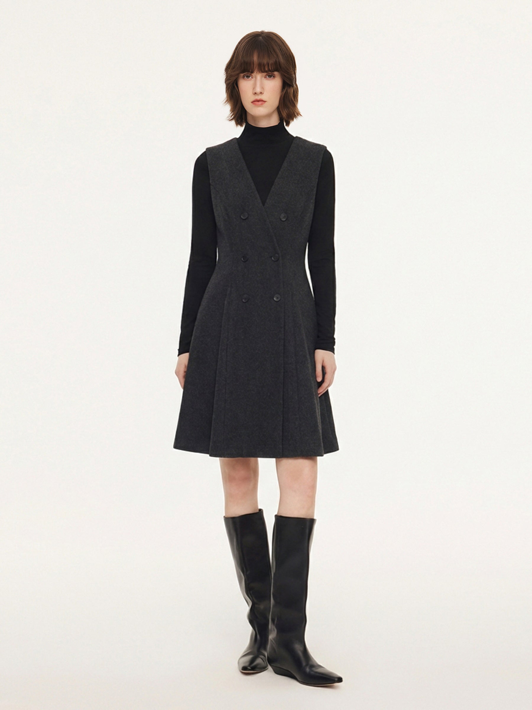 Vest Dress And Mock Neck Knit Top Two-Piece Set GOELIA