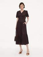 Cotton Blend V-Neck Women A-Line Tiered Maxi Dress GOELIA