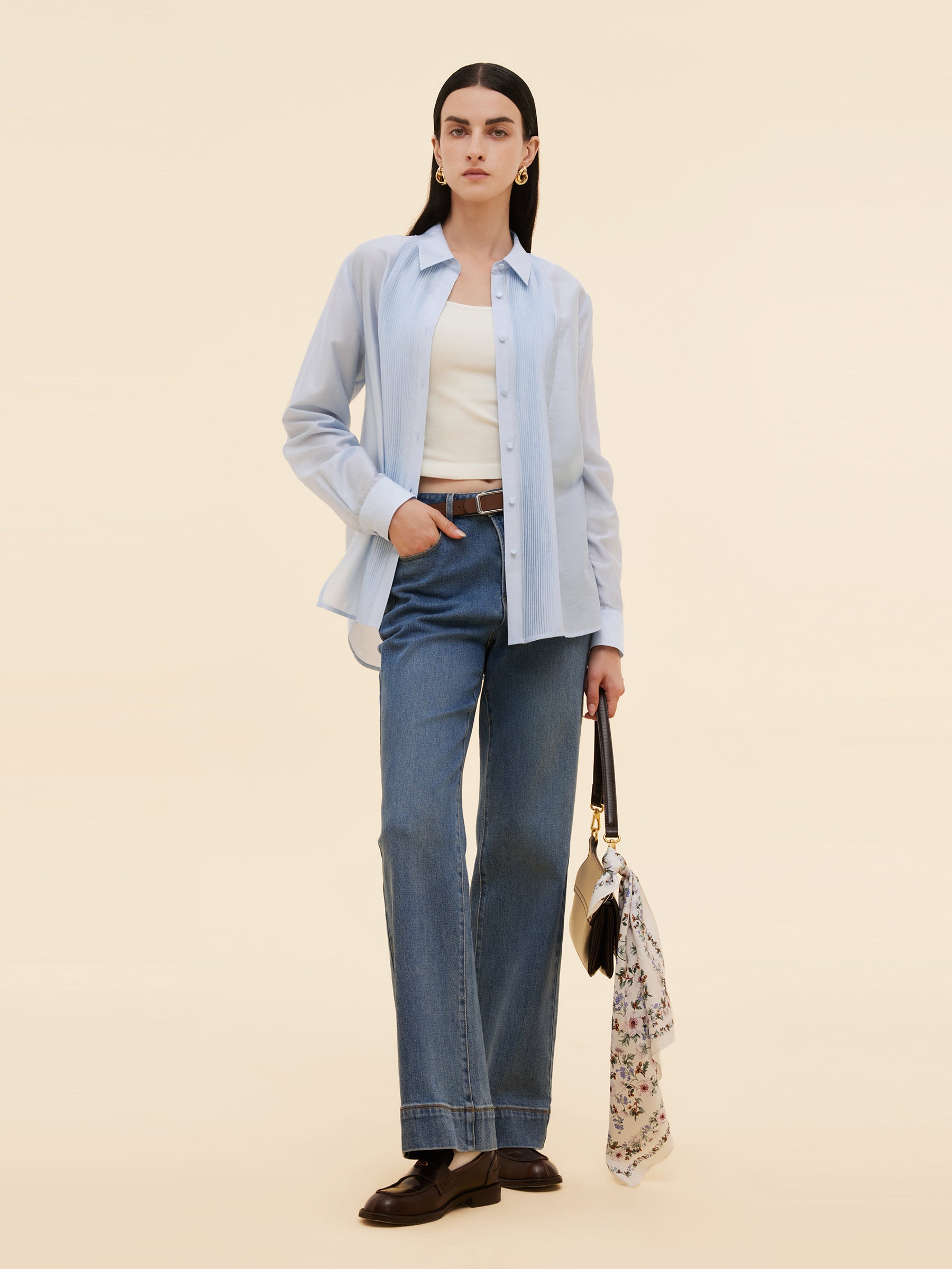 Tencel Blend Pleat Front Women Shirt GOELIA