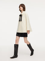 100% Wool Women Coat With Detachable Bowknot GOELIA