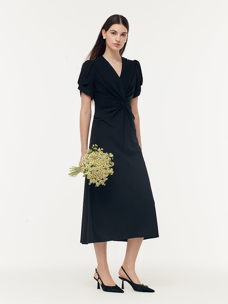 Acetate Twist Front Women Knit Maxi Dress With Hairband GOELIA