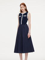 Lyocell Blend Contrast Trim Women Patchwork Sleeveless Maxi Dress GOELIA