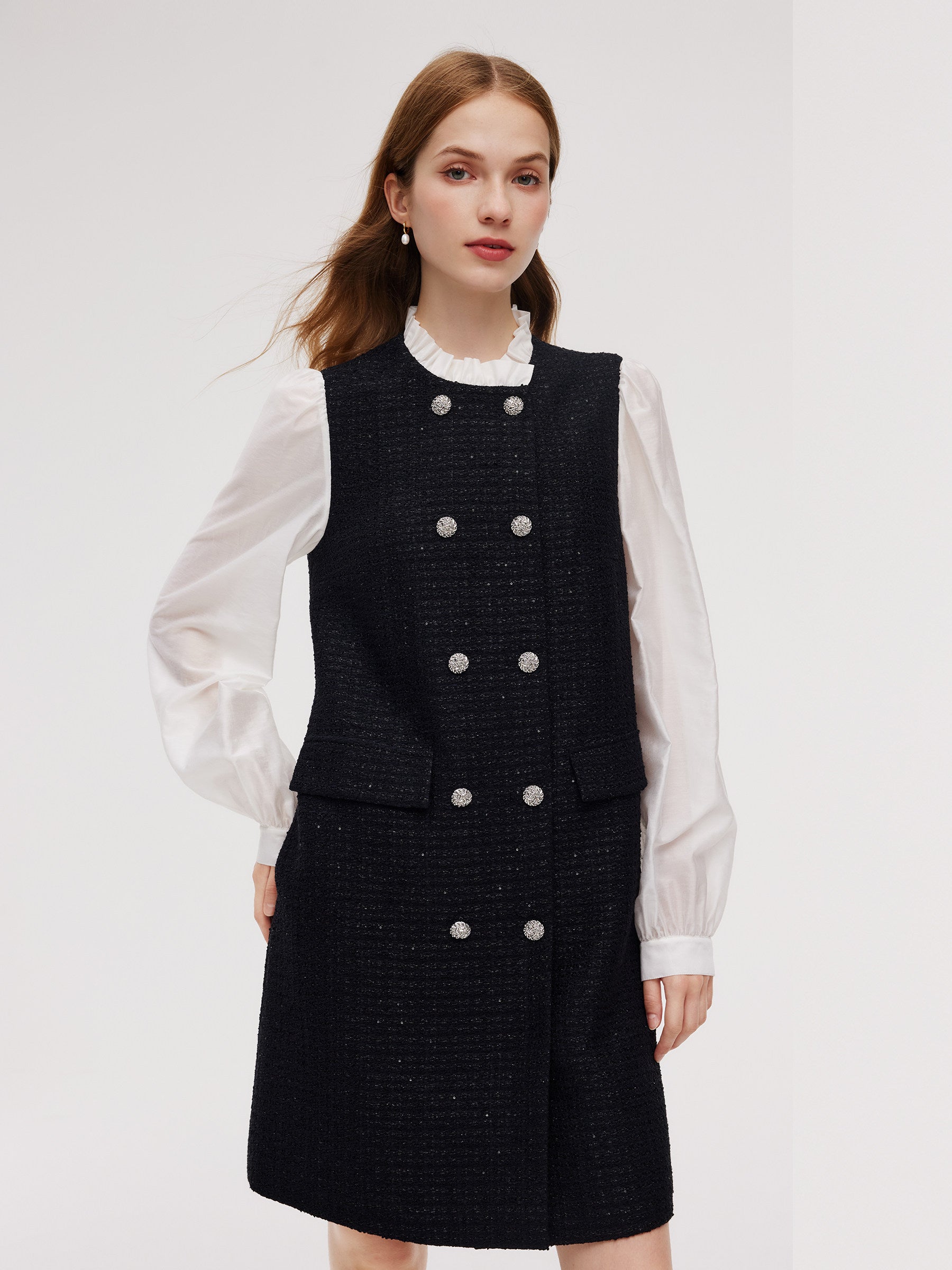 [Preview] Tweed Faux Two-Piece Women Mini Dress GOELIA
