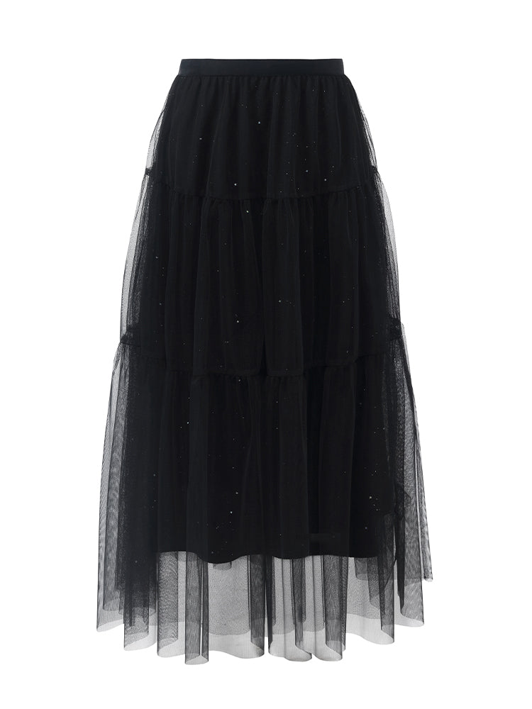 Sequins Tulle Tiered Women Half Skirt GOELIA