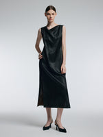 19MM Gambiered Canton Gauze Women Jacquard Cowl Neck Maxi Dress GOELIA