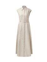 100% Linen Women Vest Maxi Shirt Dress With Belt GOELIA