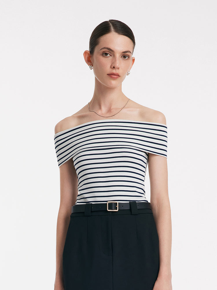 Off Shoulder Striped Slim Top GOELIA