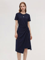 [Preview] Side Twist Asymmetrical Hem Women Knit Midi Dress GOELIA