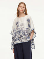 12MM Mulberry Silk Floral Print Women Cape Blouse GOELIA