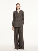 Brown Plaid Gather-Waisted Women Blazer GOELIA