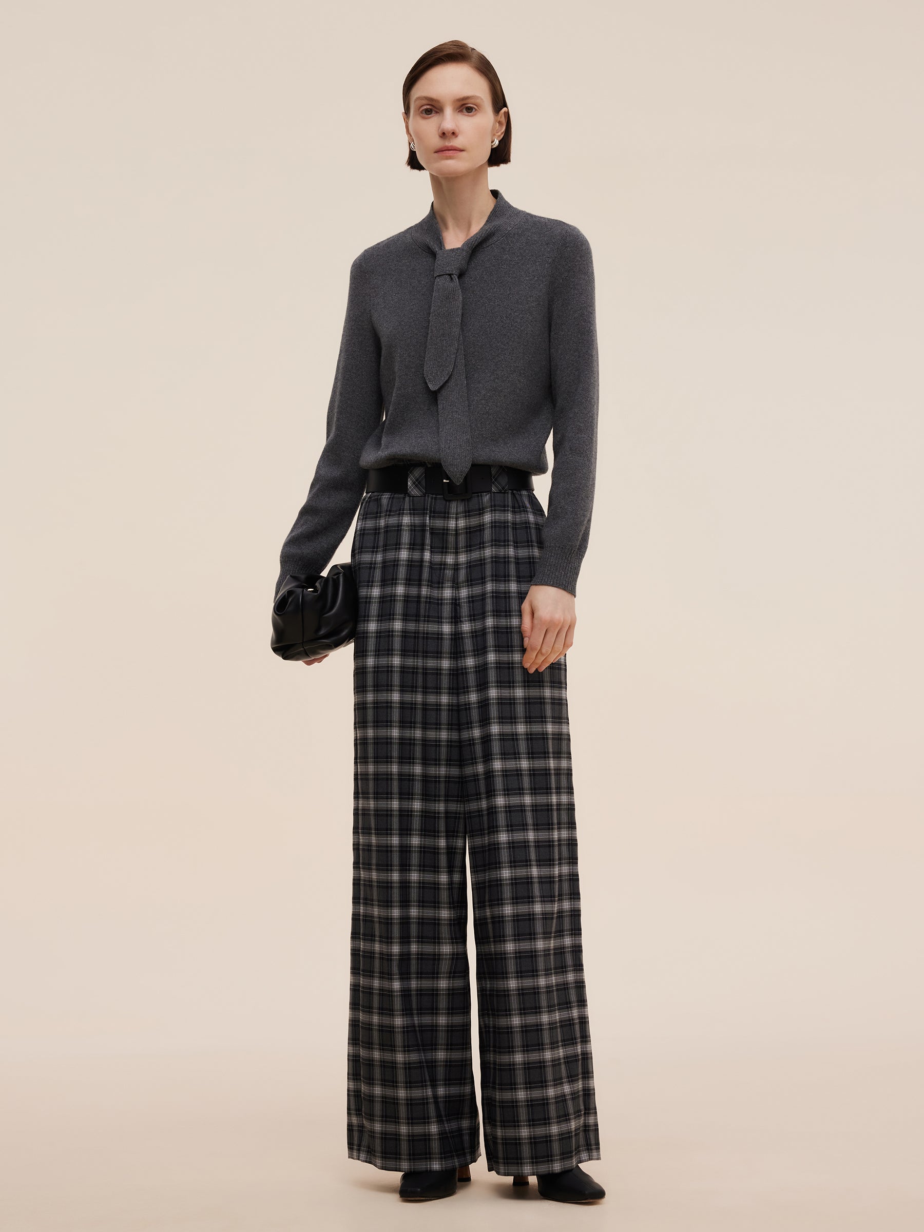 Wool Blend Tie Front Women Knit Top GOELIA