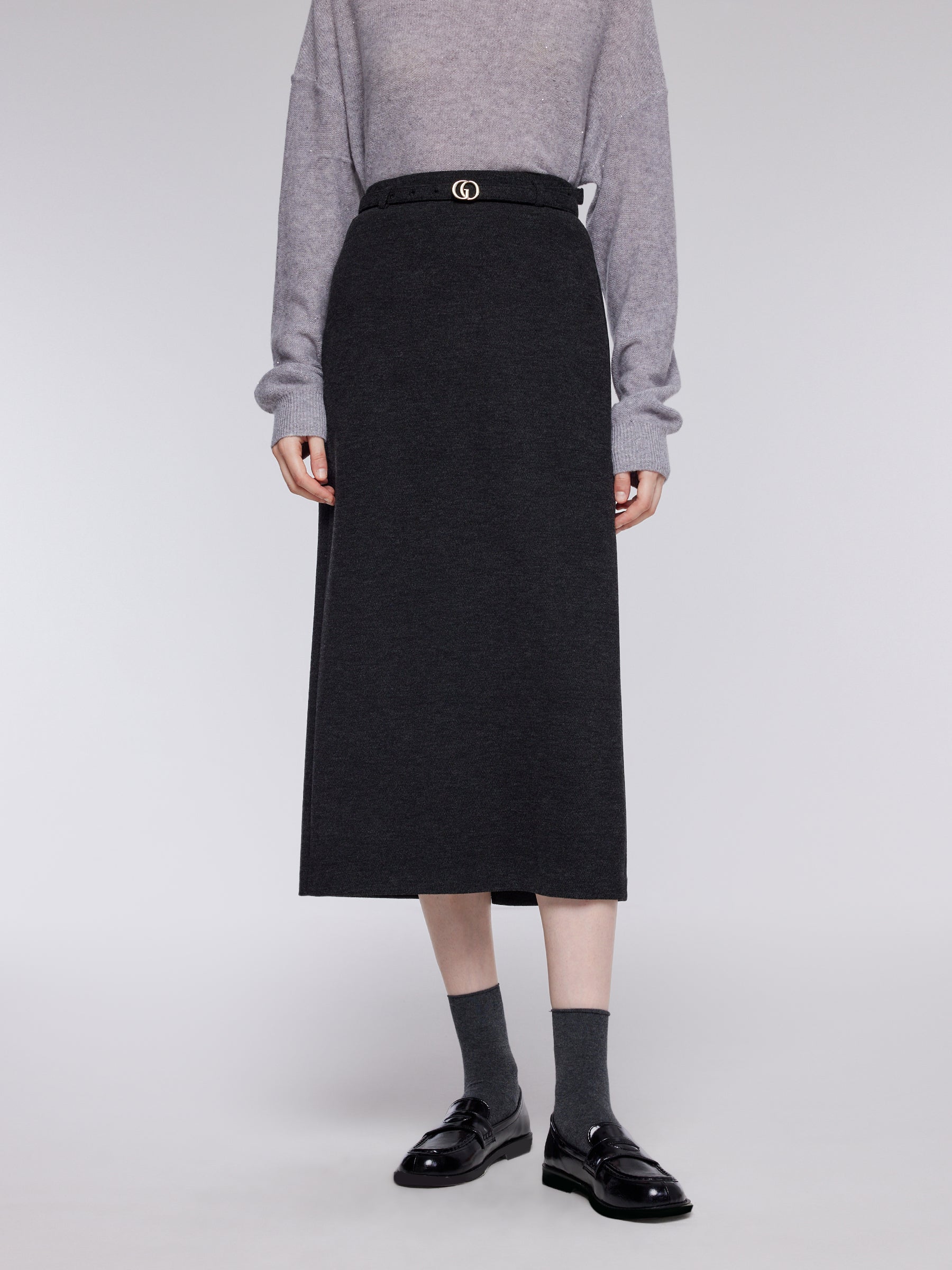 Stretch Column Women TR Knit Skirt With Belt GOELIA