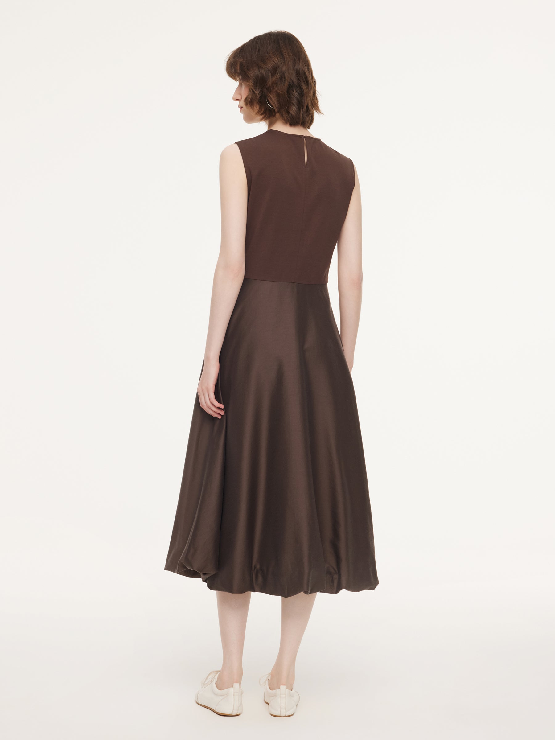 brown bubble dress Ladies - Rust Brown Dual-Fabric Bubble-Hem Dress - Size: S