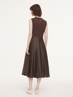 Dark Brown Patchwork Bubble Hem Women Sleeveless Maxi Dress With Bag GOELIA
