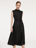 18MM Gambiered Canton Gauze Women Midi Dress With Belt GOELIA