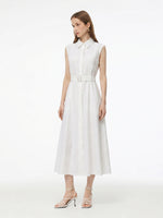 100% Linen Women Maxi Shirt Dress With Belt And Slip Lining GOELIA