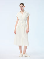 Lyocell Cotton Blend Denim Women V-Neck Maxi Shirt Dress With Belt GOELIA