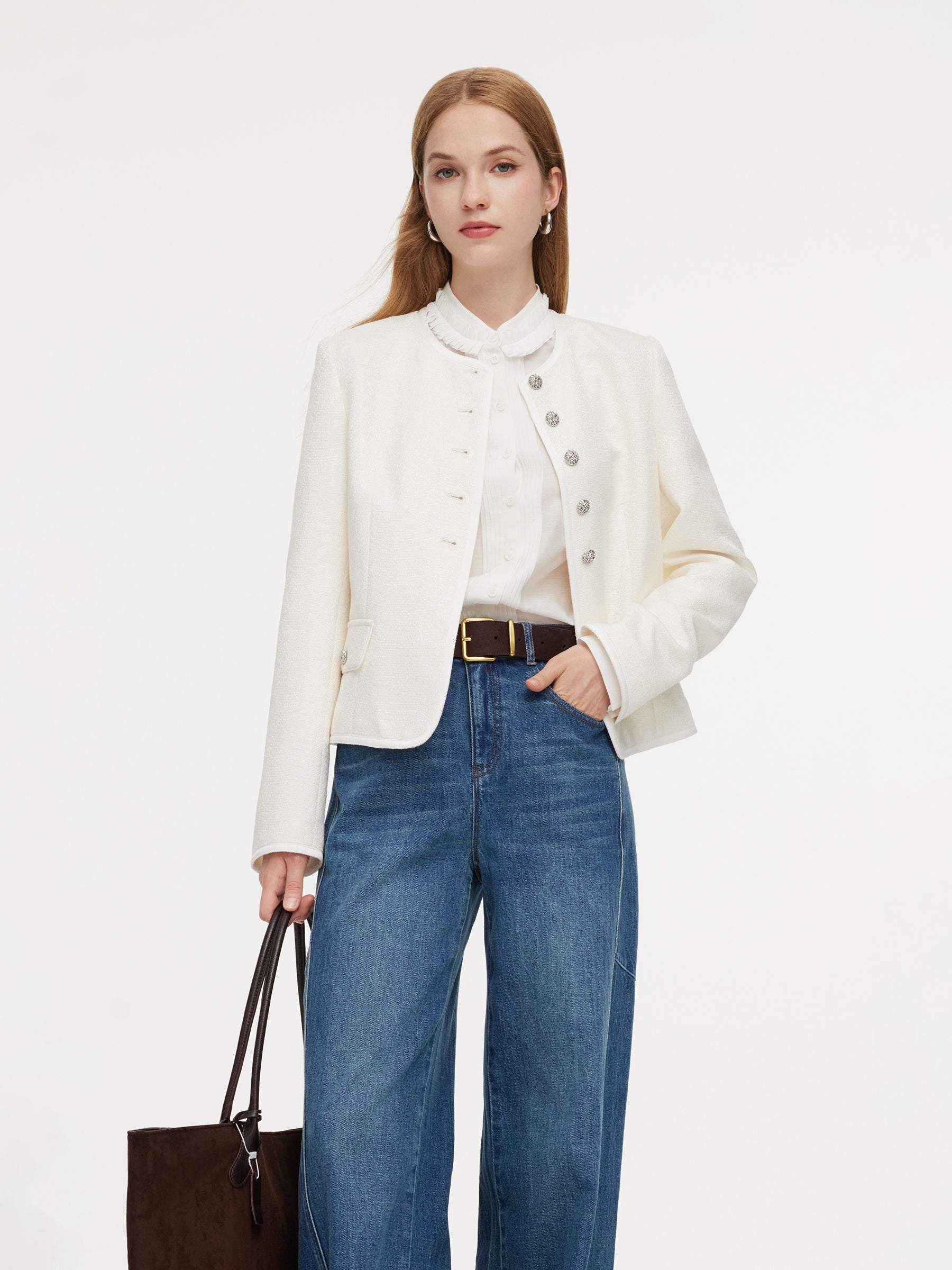 [Preview] Wool Blend Tweed H-Line Women Cropped Jacket GOELIA