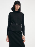 [Preview] Rhinestone Vest & Knit Top & Skirt Three-Piece Set With Belt GOELIA