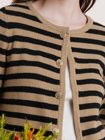Button Up Woolen Striped Lady Cardigan GOELIA