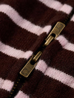100% Wool Brown Stripe Women Hooded Zip-Up Cardigan GOELIA