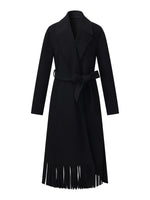 Cashmere Wool Blend Fringe Hem Women Wrap Overcoat GOELIA