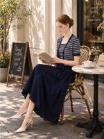 Tencel Blend Stripe Cardigan And Patchwork Strap Dress Two-Piece Set GOELIA