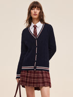 Wool Blend Contrast Trim Women Cardigan GOELIA