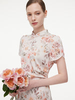 [Preview] 19MM Mulberry Silk Floral Print Women Qipao Midi Dress GOELIA