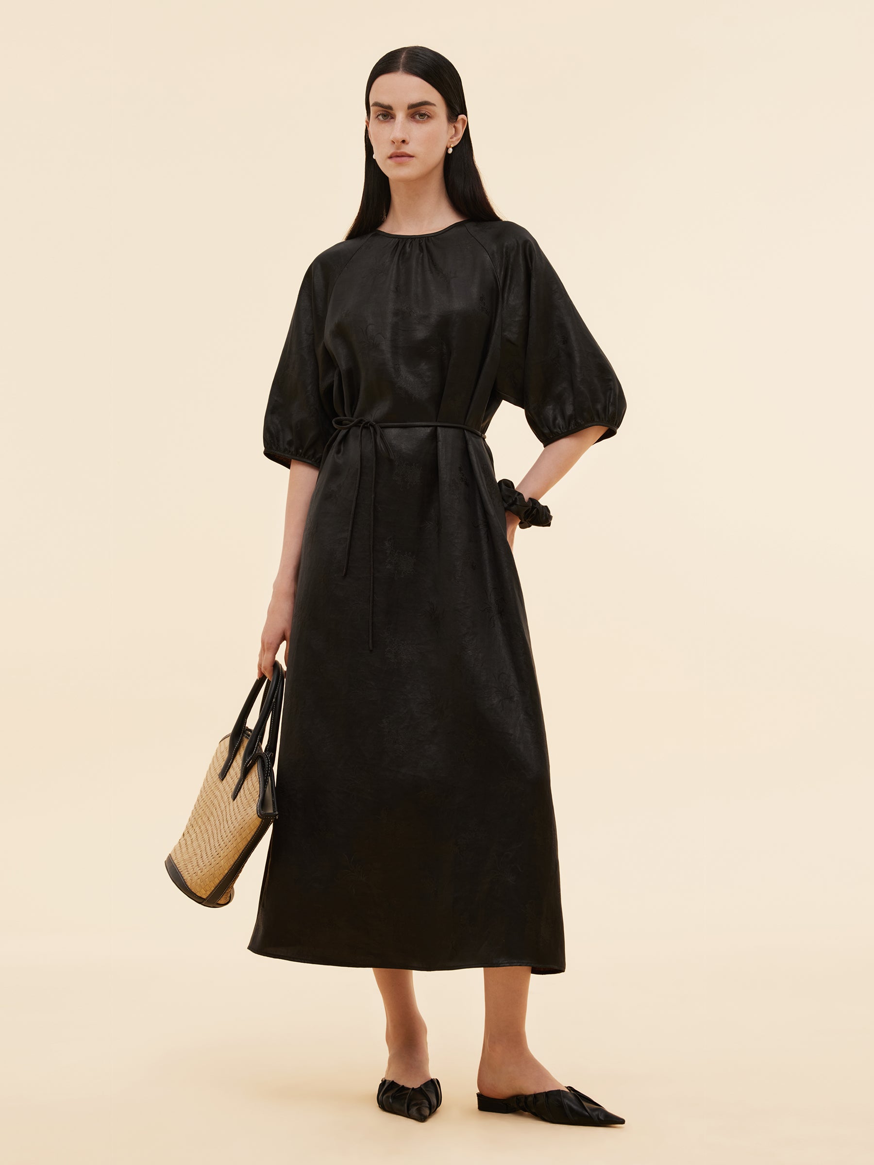 19MM Xiang Yun Silk Jacquard Women Self-Tie Belt Maxi Dress GOELIA