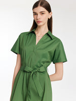 Lapel V-Neck Women Midi Shirt Dress With Belt GOELIA