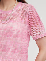 Gradient Openwork Knit Top And Knit Camisole Two-Piece Set GOELIA