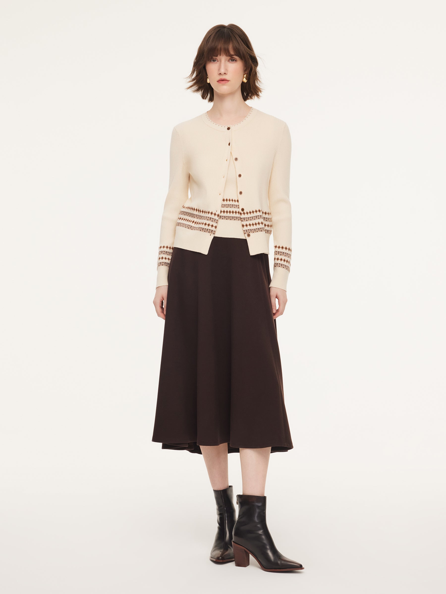 Tencel Wool Blend Cardigan And Tank Top And Skirt Three-Piece Set GOELIA