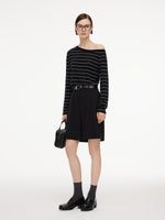 [Preview] Tencel Mulberry Silk Blend One Shoulder Women Stripe Knit Top GOELIA