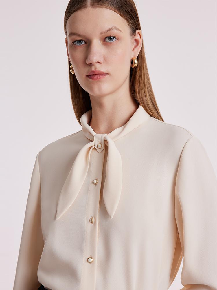 Ivory Shirt With Small Bow Tie GOELIA