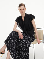 Lyocell Blend Ruffle Sleeve Women Blouse With Detachable Scarf Buckle GOELIA