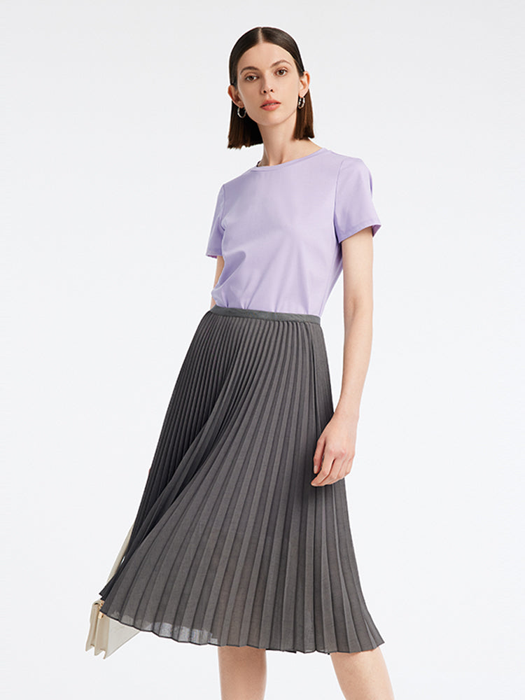 Knitted Dress Two-Piece Set Purple Dress And Grey Pleated Maxi Skirt GOELIA