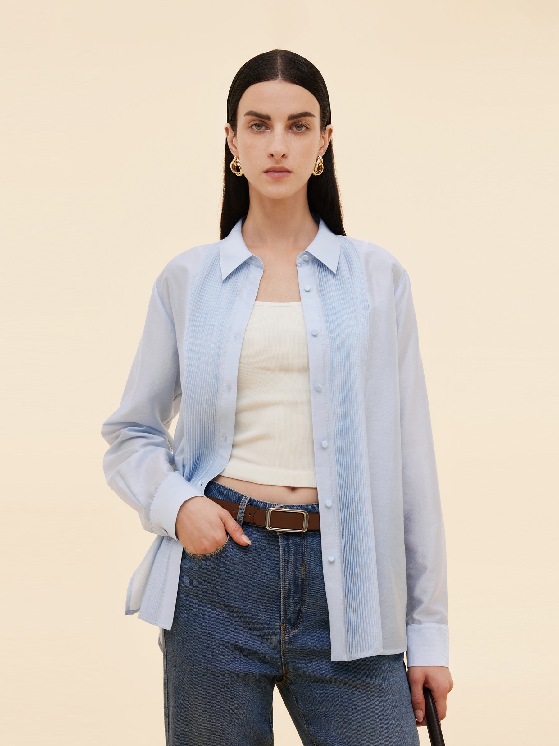 Tencel Blend Pleat Front Women Shirt GOELIA