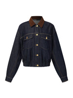 [Preview] 100% Cotton Denim Corduroy Collar Women Barn Jacket GOELIA