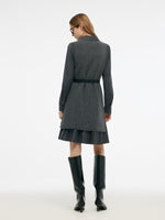 Wool Blend Knit Vest And Shirt Mini Dress Two-Piece Set With Belt GOELIA