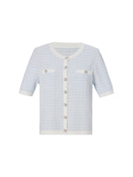 Tencel Blend Contrast Trim Women Textured Cardigan GOELIA