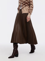 PU Leather Pleated A-Line Women Skirt GOELIA