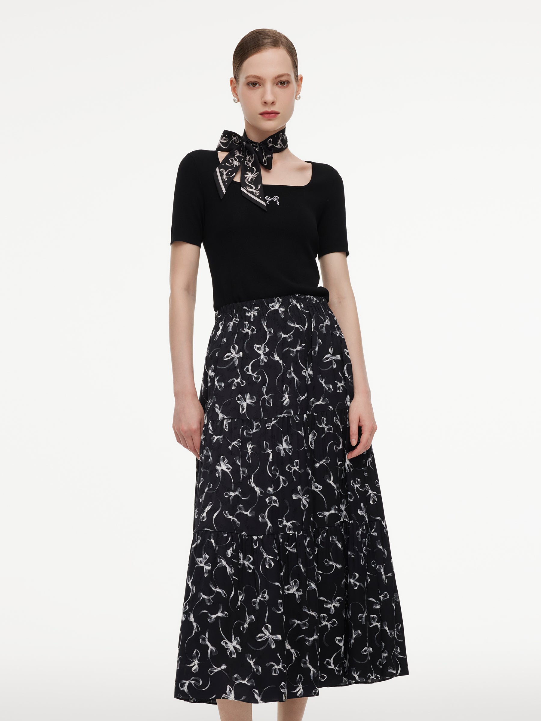 [Preview] Ribbon Print A-Line Women Skirt GOELIA