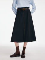 Denim Look Women A-Line Skirt With Belt GOELIA