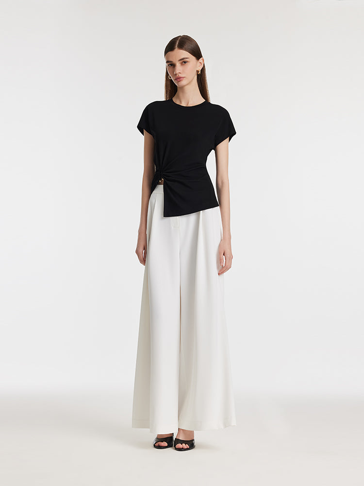 Acetate Waist Twist Asymmetric Hem Women Knit Top GOELIA