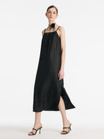 18 Momme Xiang Yun Silk Women Spaghetti Strap Maxi Dress With 3D Rose Belt GOELIA