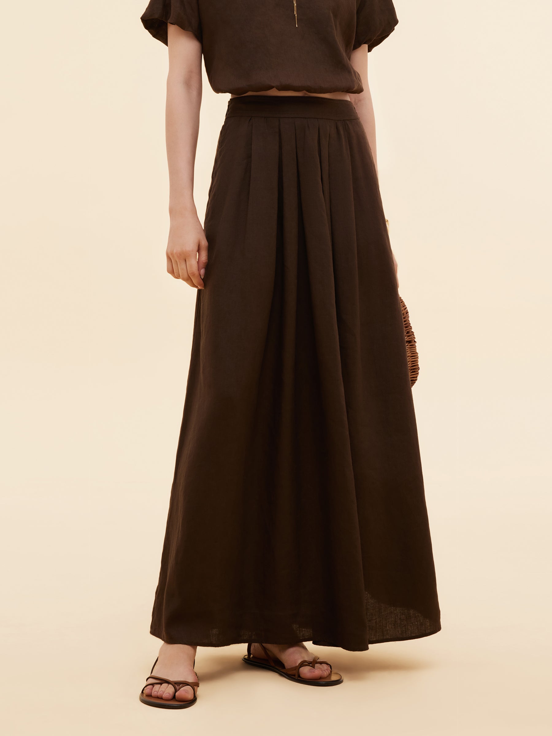 100% Linen Women High-Waisted A-Line Skirt GOELIA