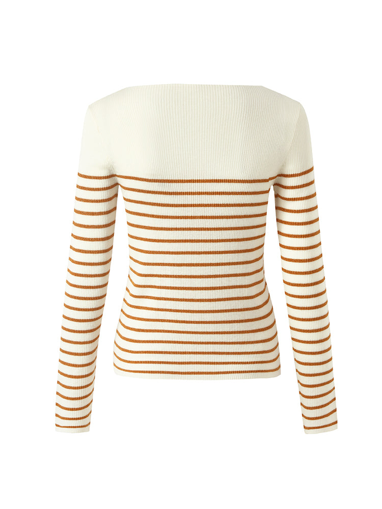 Wool Striped Boatneck Slim Women Sweater GOELIA