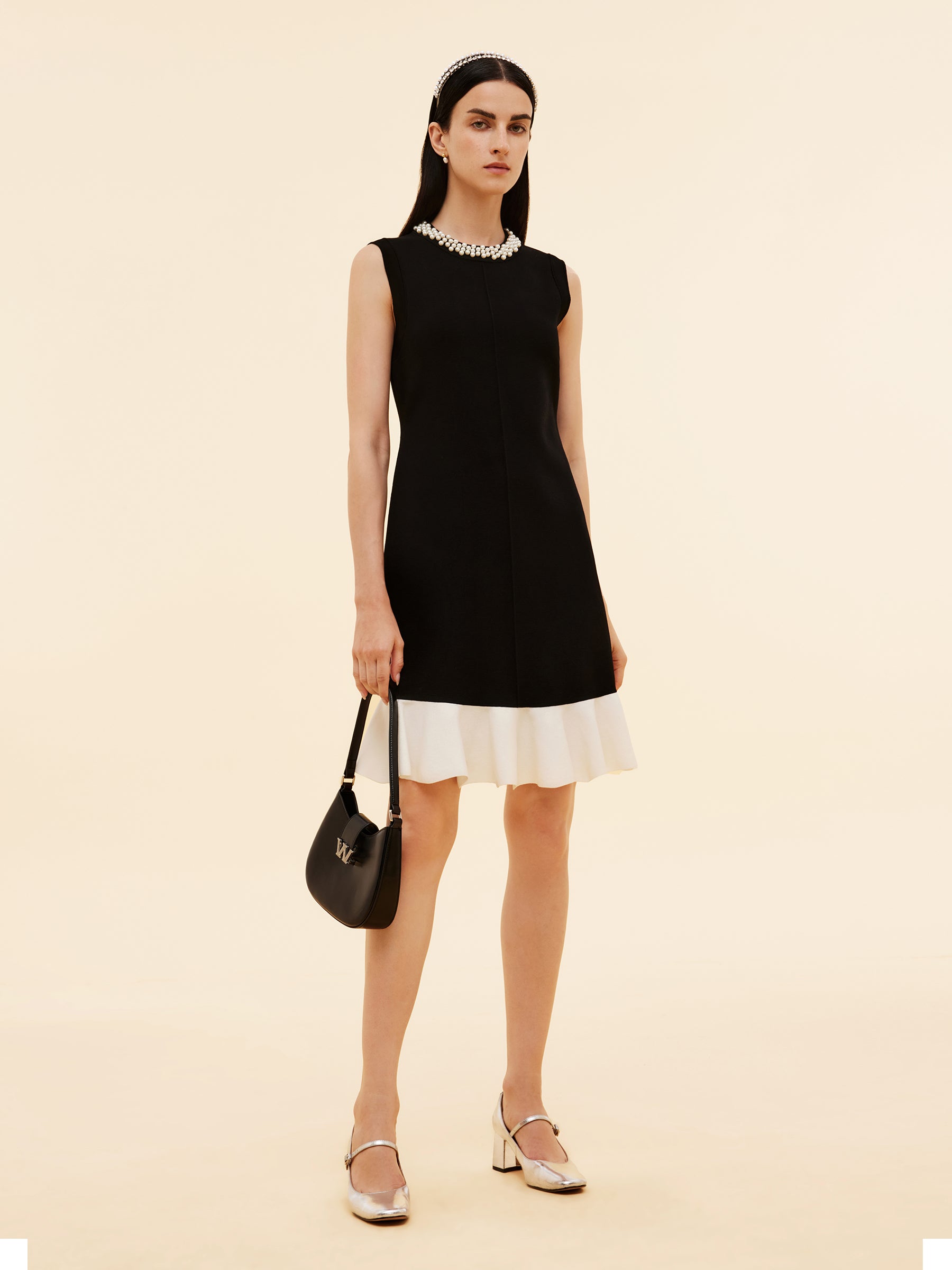 Tencel Blend Beaded Neck Women Sleeveless Knit Mini Dress GOELIA